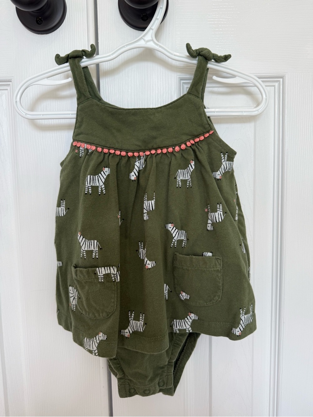 Carter's Olive Green Zebra Print Tie-Shoulder One-Piece